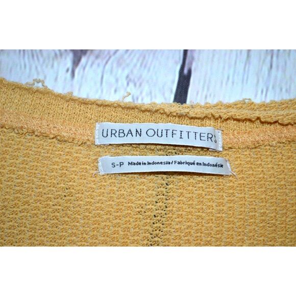 URBAN OUTFITTERS Mustard Yellow Courtney Crop Waffle Knit Thermal Cardigan SMALL - Picture 6 of 6